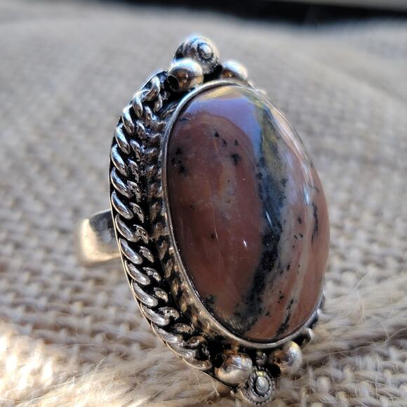 Handcrafted Sterling Silver Rhodochrosite Ring, Size 8.5 Natural Stone Jewelry - Picture 3 of 11